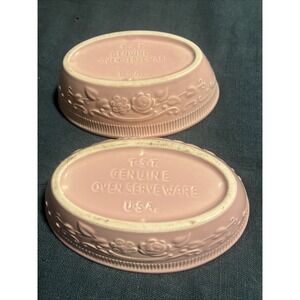 2 Vintage Taylor Smith Taylor TST Genuine Oven Serve Ware Pink Oval Floral USA